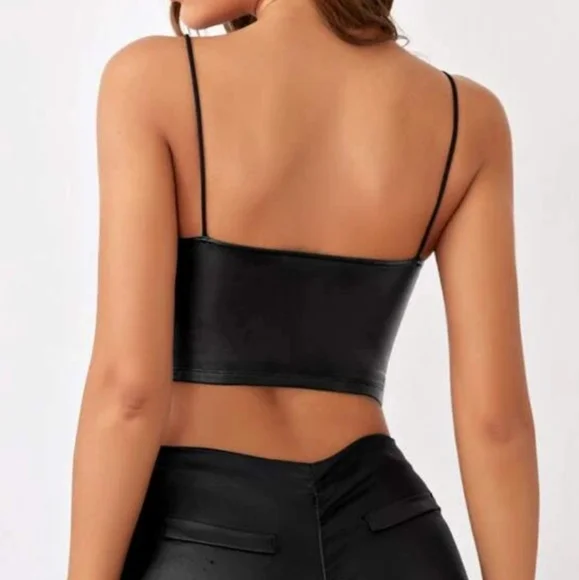 Faux Pleather Black Crop Top​ - Picture 4 of 10